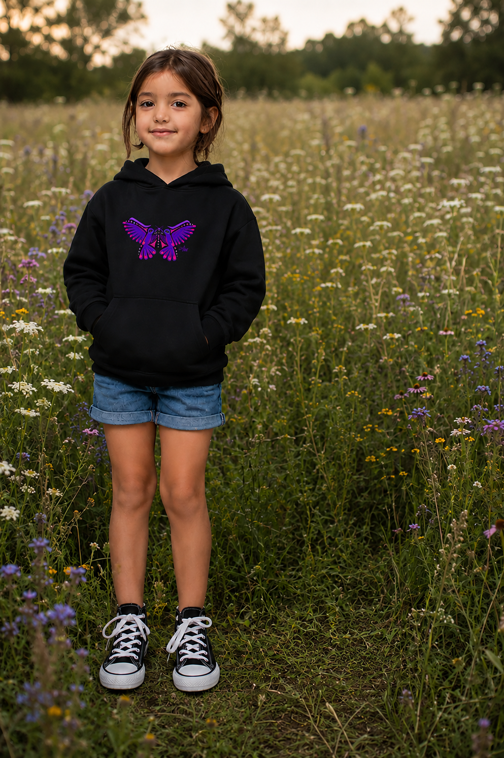 Hummingbird Purple Butterfly Kids Hoodie – Coast Salish Art for Children