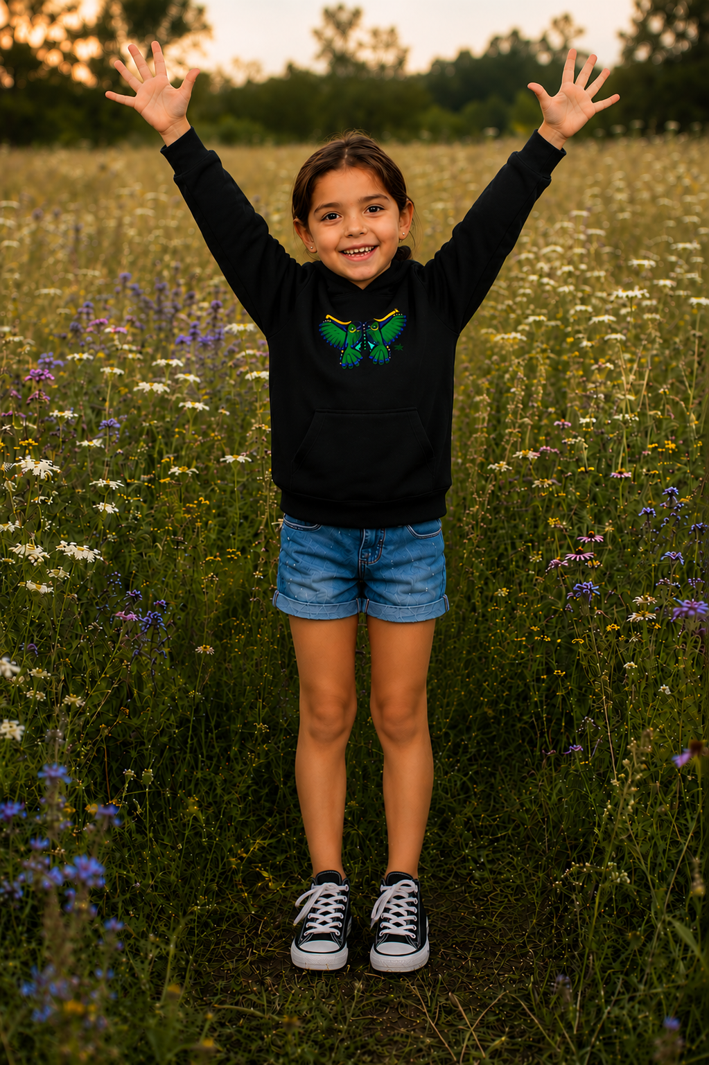 Hummingbird Green Butterfly Kids Hoodie – Coast Salish Art for Children