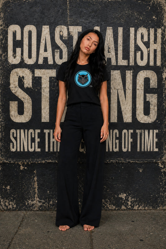 Boujee Rez Cat Blue Baller Circle Crest T-Shirt – Coast Salish Cat Art for Women