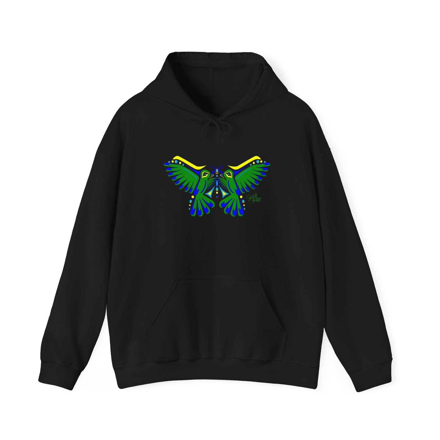Hummingbird Green Butterfly Hoodie – Coast Salish Art for Women