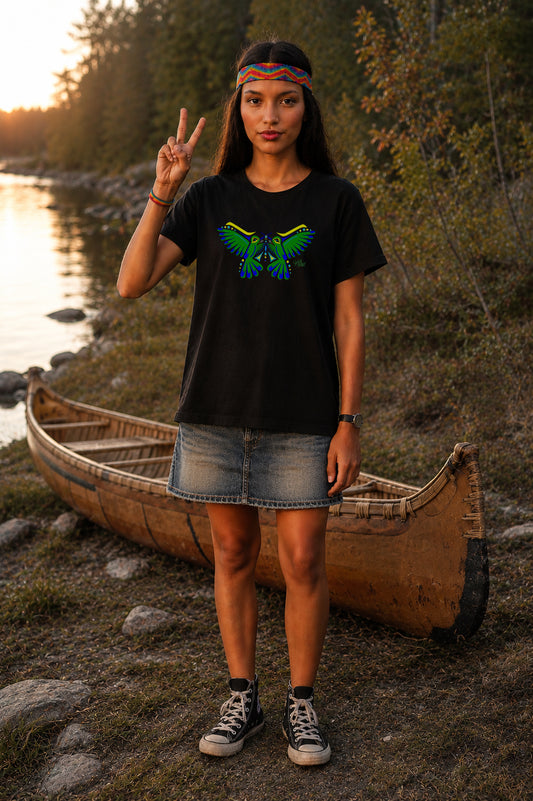 Hummingbird Green Butterfly Coast Salish T-Shirt for Women – Original Indigenous Art