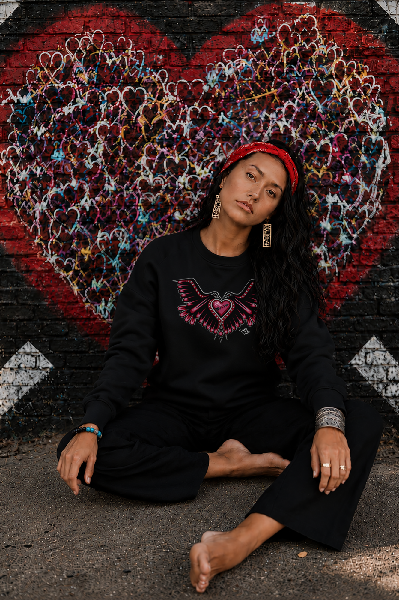Love Birds Heart Sweatshirt – One I Am One With Coast Salish Art for Women