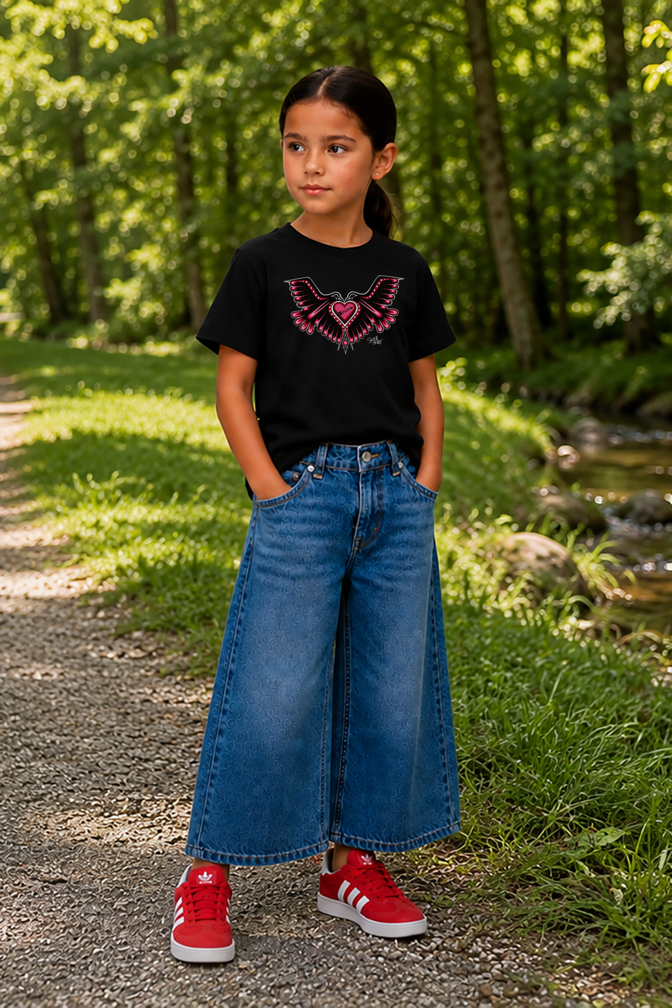 Love Birds Heart Kids T-Shirt – One I Am One With Coast Salish Art for Children