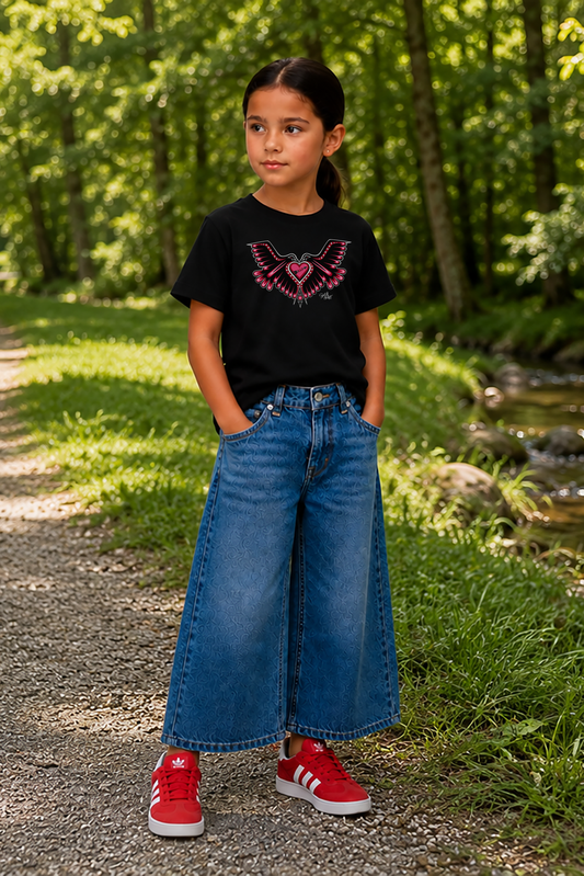 Love Birds Heart Kids T-Shirt – One I Am One With Coast Salish Art for Children