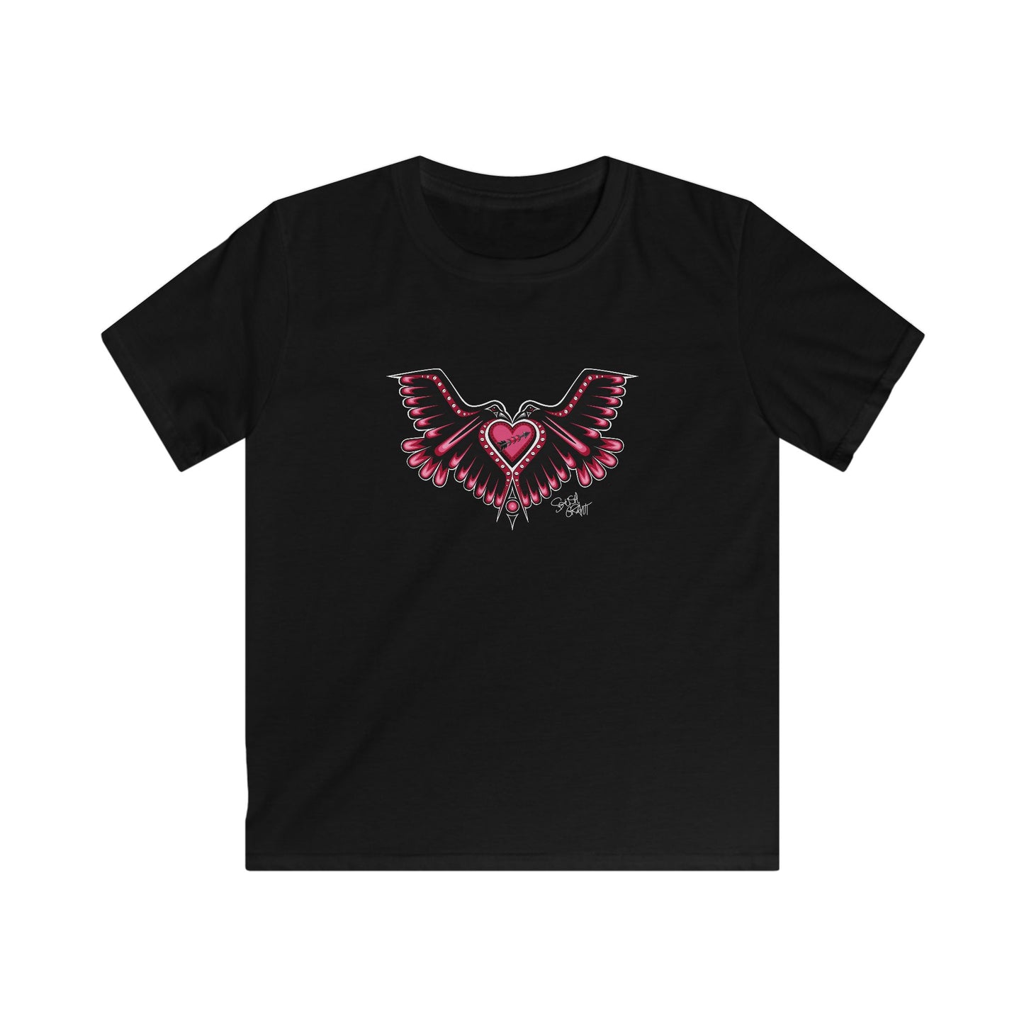 Love Birds Heart Kids T-Shirt – One I Am One With Coast Salish Art for Children