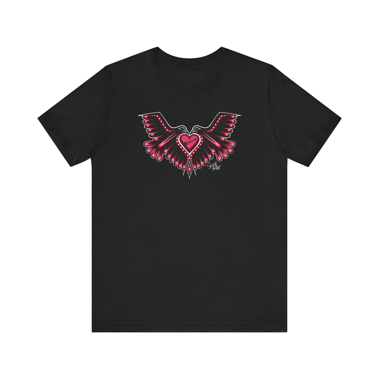 Love Birds Heart T-Shirt – One I Am One With Coast Salish Art for Women