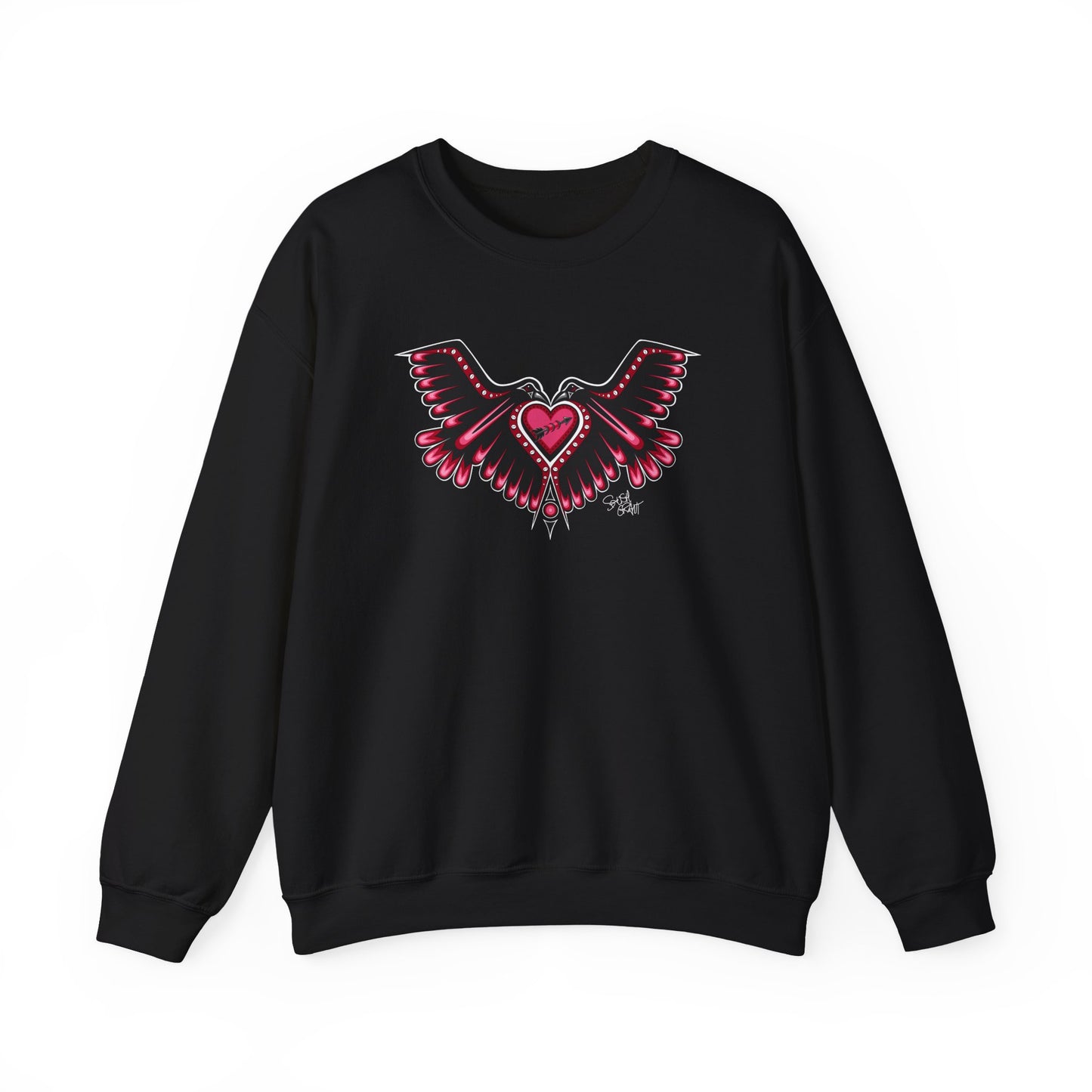 Love Birds Heart Sweatshirt – One I Am One With Coast Salish Art for Women