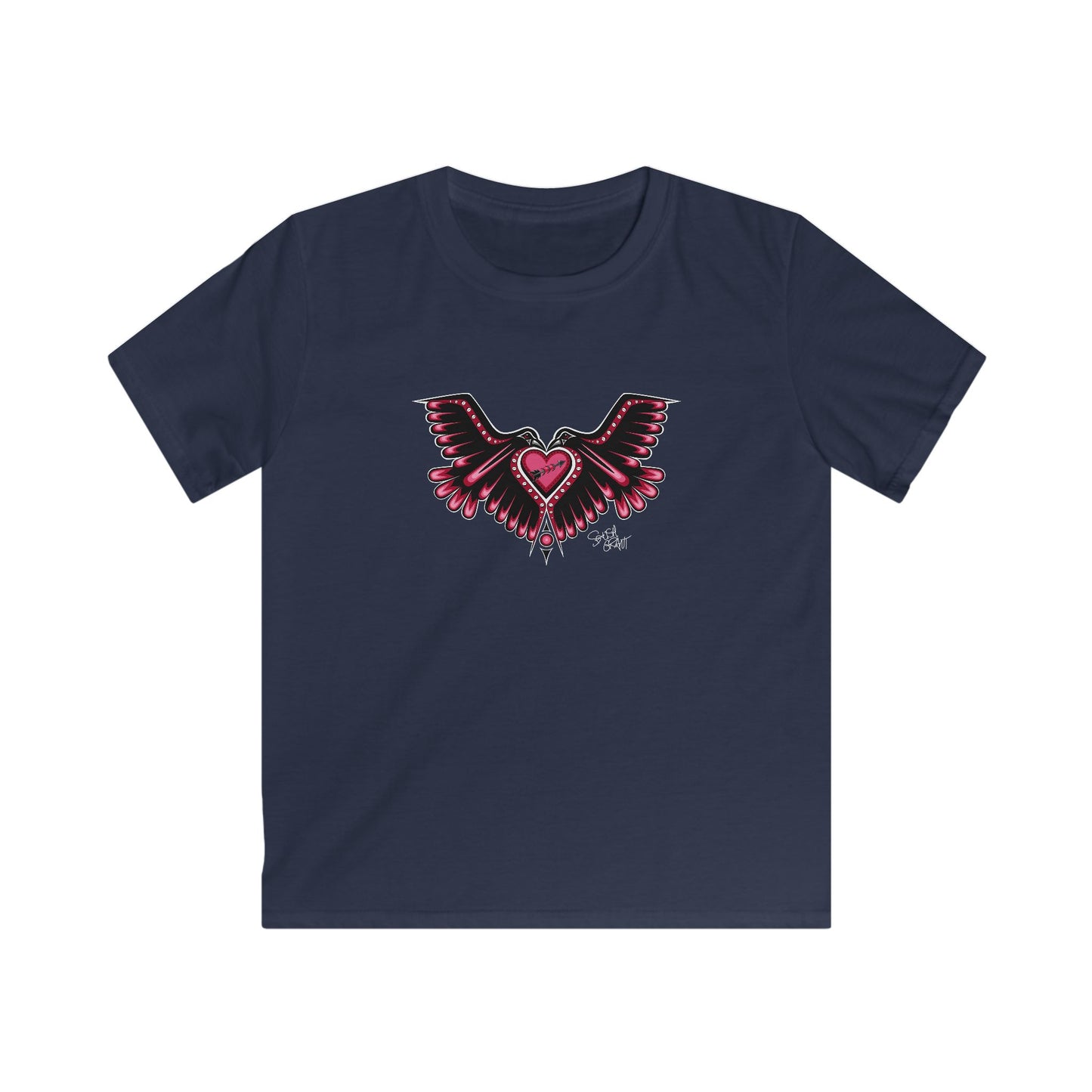 Love Birds Heart Kids T-Shirt – One I Am One With Coast Salish Art for Children