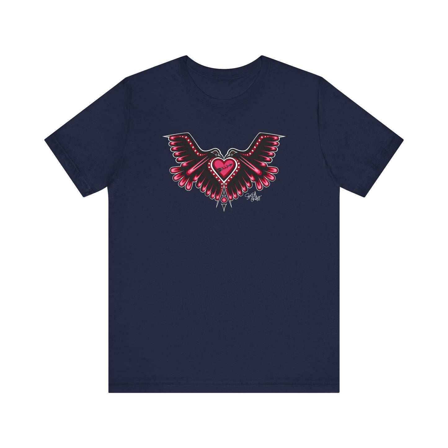 Love Birds Heart T-Shirt – One I Am One With Coast Salish Art for Women