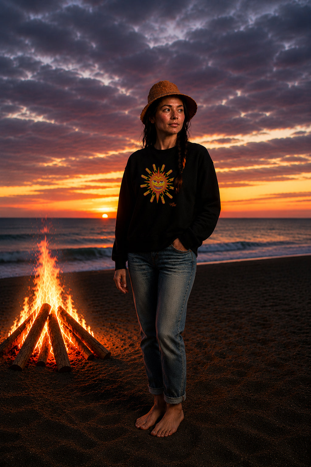 Summer Solstice Sweatshirt – Coast Salish Sun Art for Women