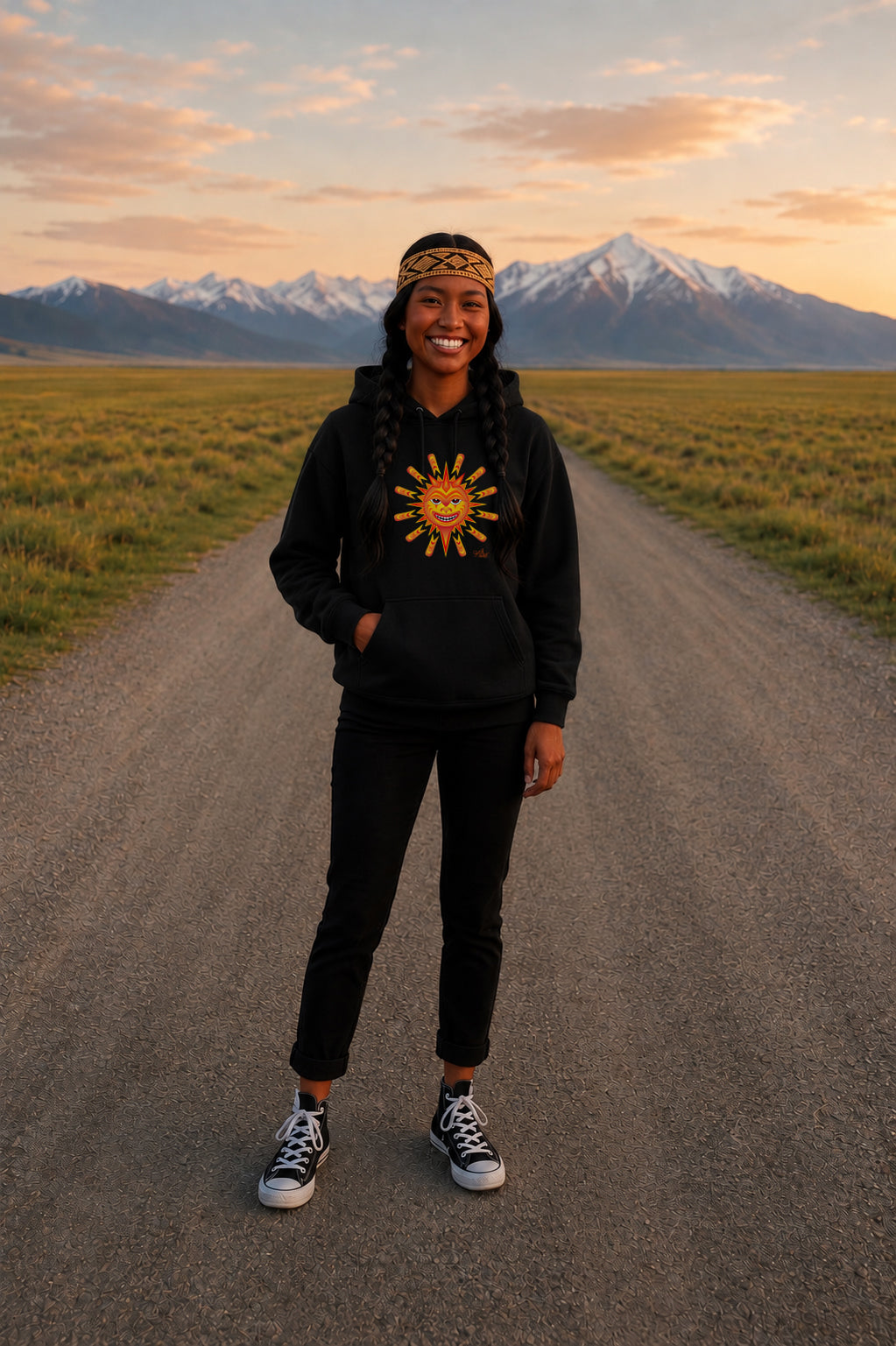 Summer Solstice Hoodie – Coast Salish Sun Art for Women