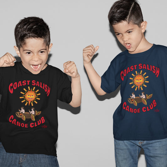 Coast Salish Canoe Club Kids T-Shirt – Indigenous Canoe Art for Children