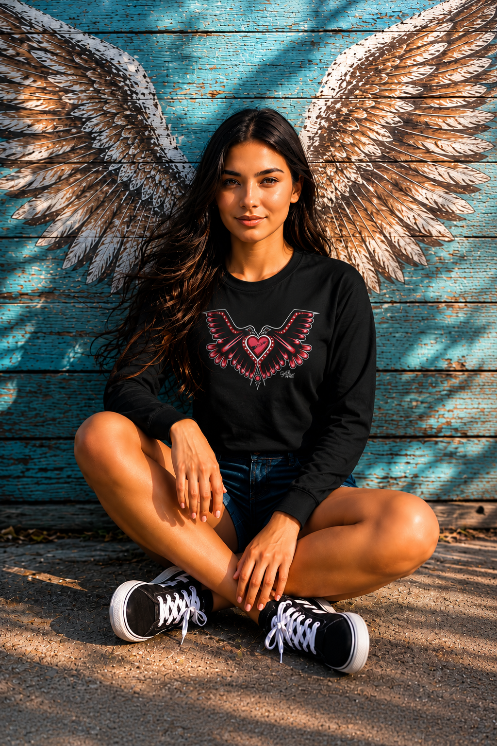 Love Birds Heart Long Sleeve T-Shirt – One I Am One With Coast Salish Art for Women