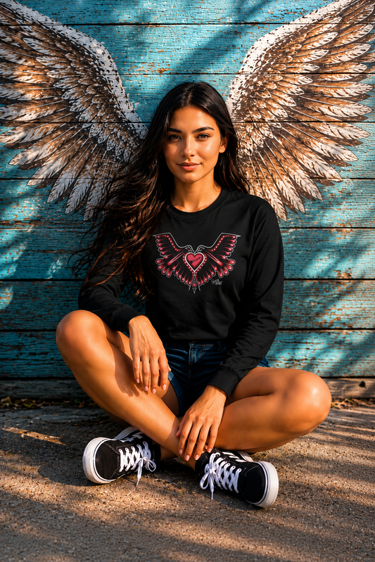 Love Birds Heart Long Sleeve T-Shirt – One I Am One With Coast Salish Art for Women