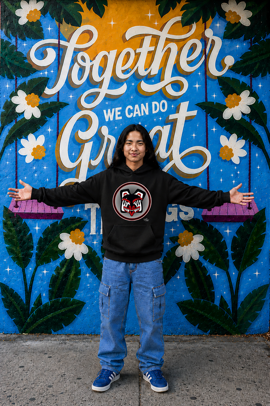 Papa Bear Baller Hoodie – Coast Salish Bear Head Circle Crest for Men