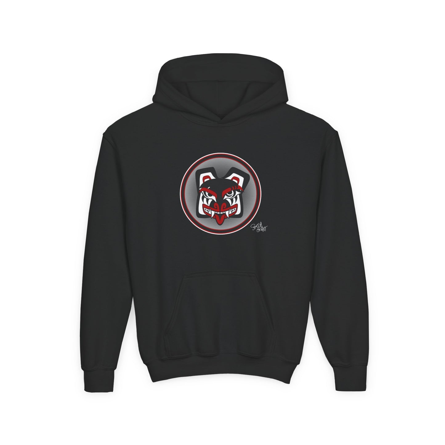 Papa Bear Baller Kids Hoodie – Coast Salish Bear Head Circle Crest for Children
