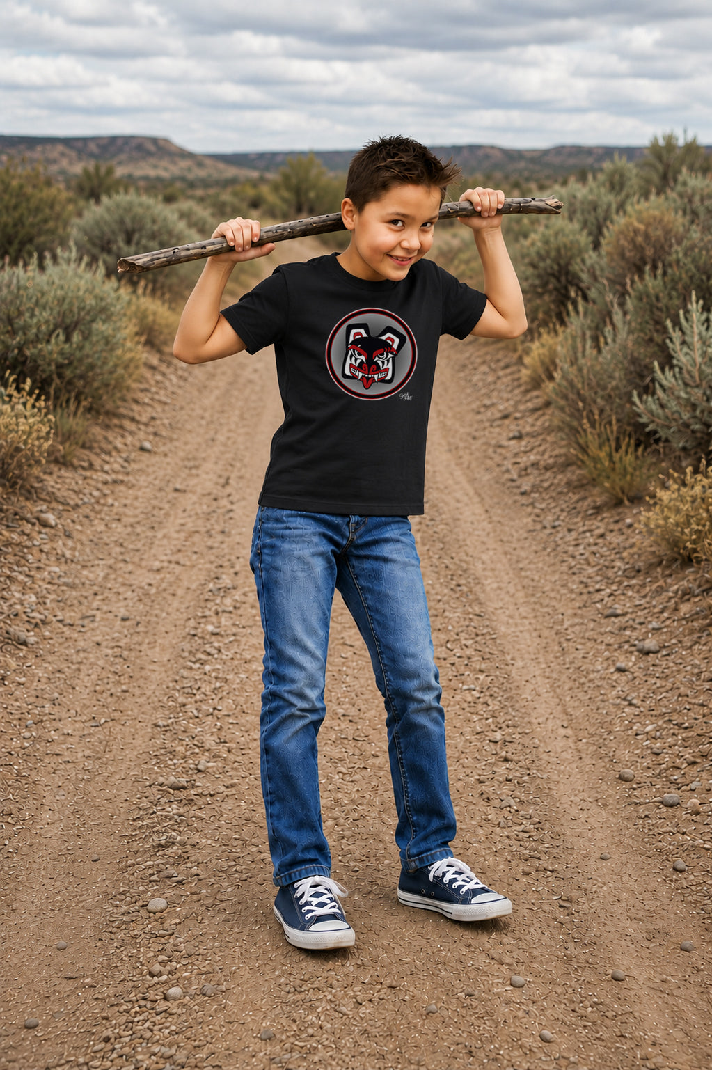 Papa Bear Baller Kids T-Shirt – Coast Salish Bear Head Circle Crest for Children