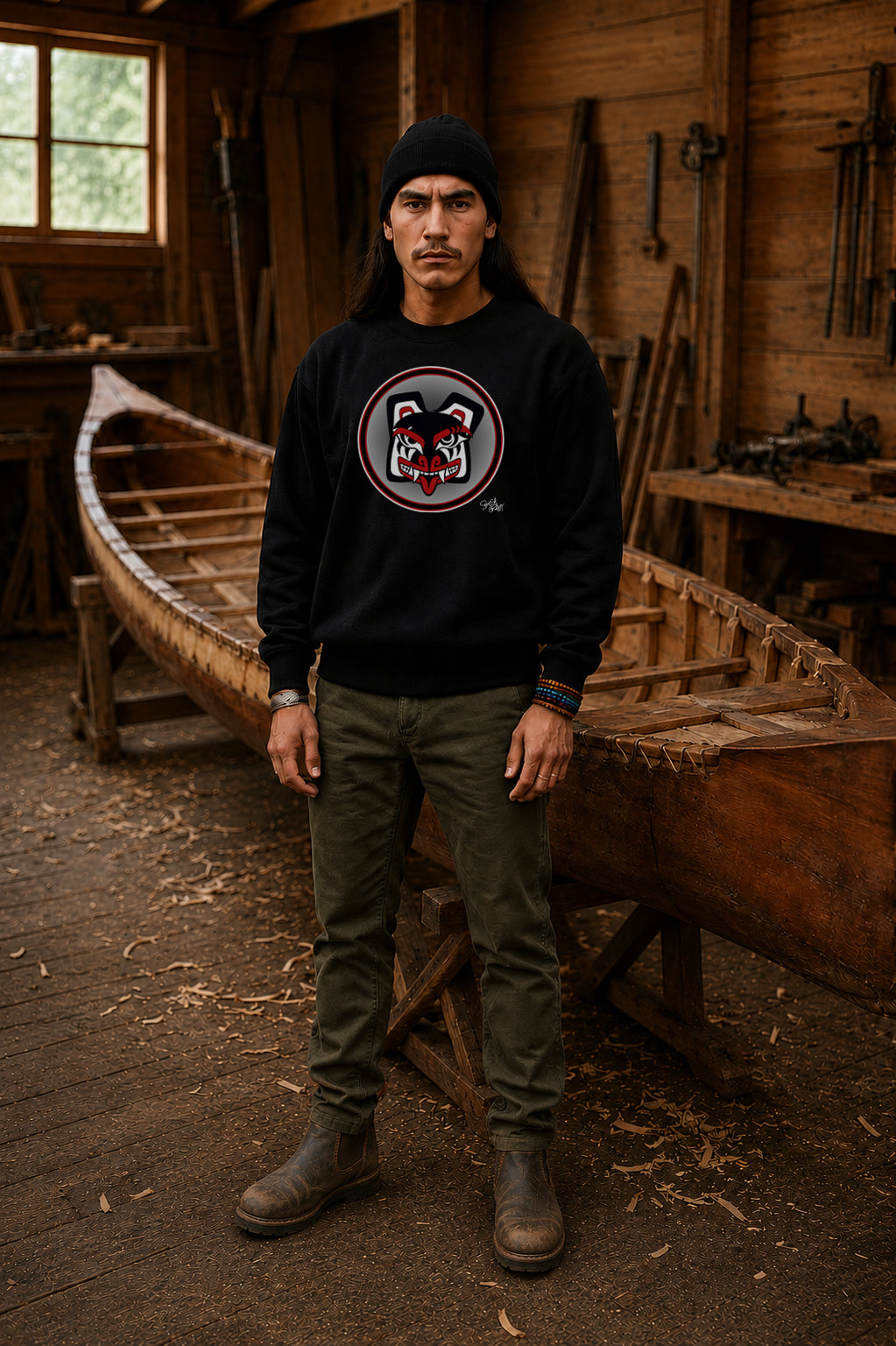 Papa Bear Baller Sweatshirt – Coast Salish Bear Head Circle Crest for Men