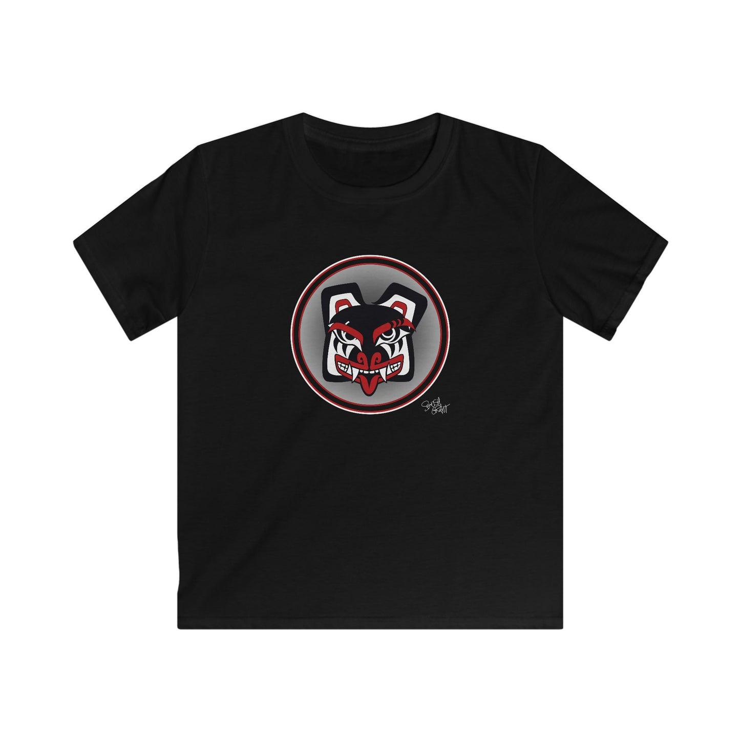 Papa Bear Baller Kids T-Shirt – Coast Salish Bear Head Circle Crest for Children
