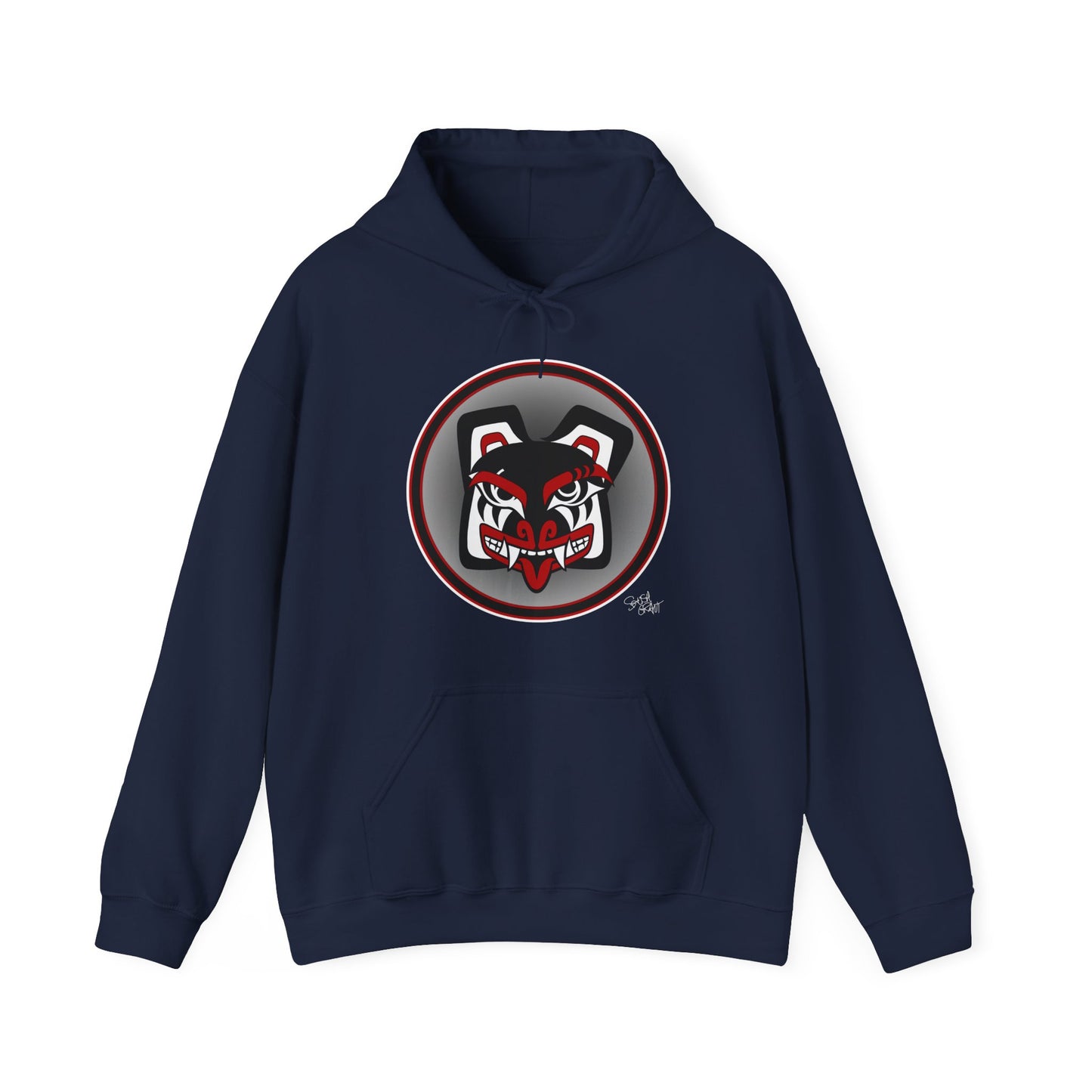 Papa Bear Baller Hoodie – Coast Salish Bear Head Circle Crest for Men