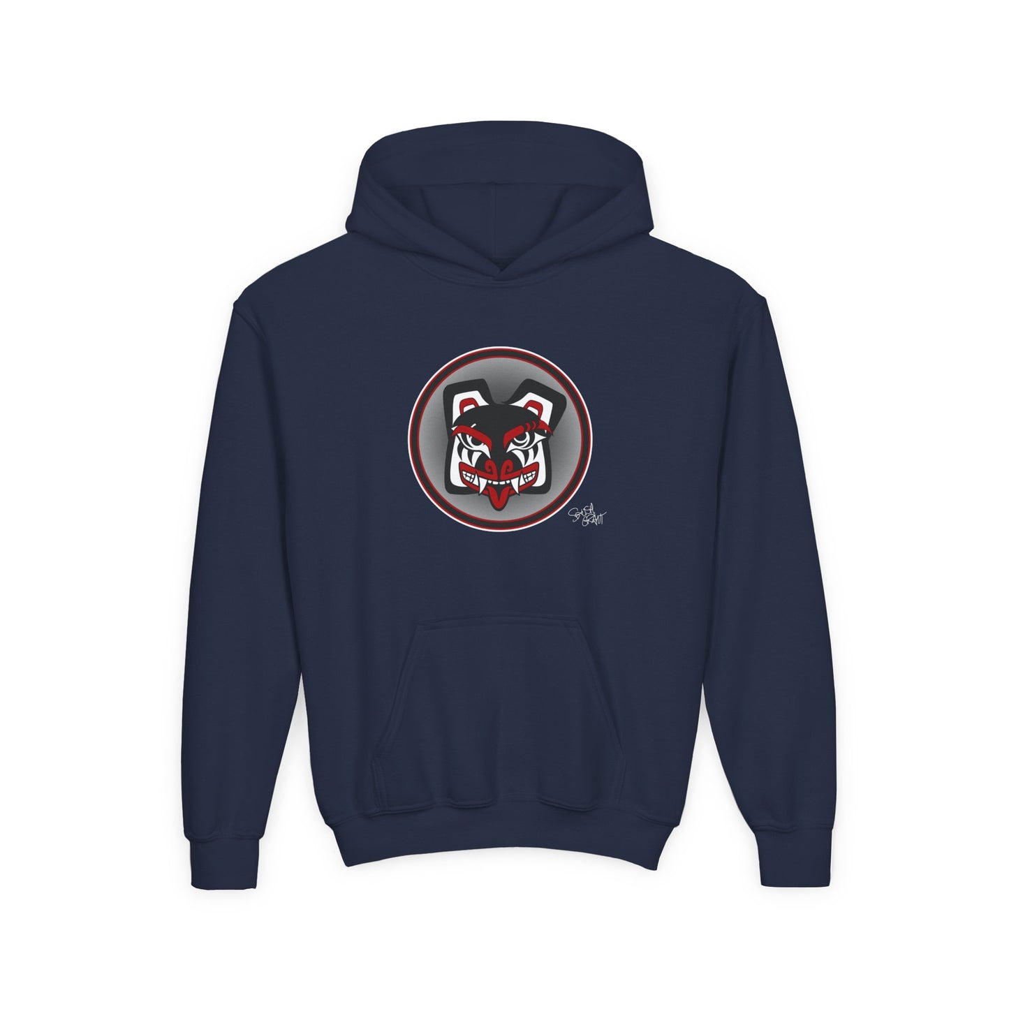 Papa Bear Baller Kids Hoodie – Coast Salish Bear Head Circle Crest for Children