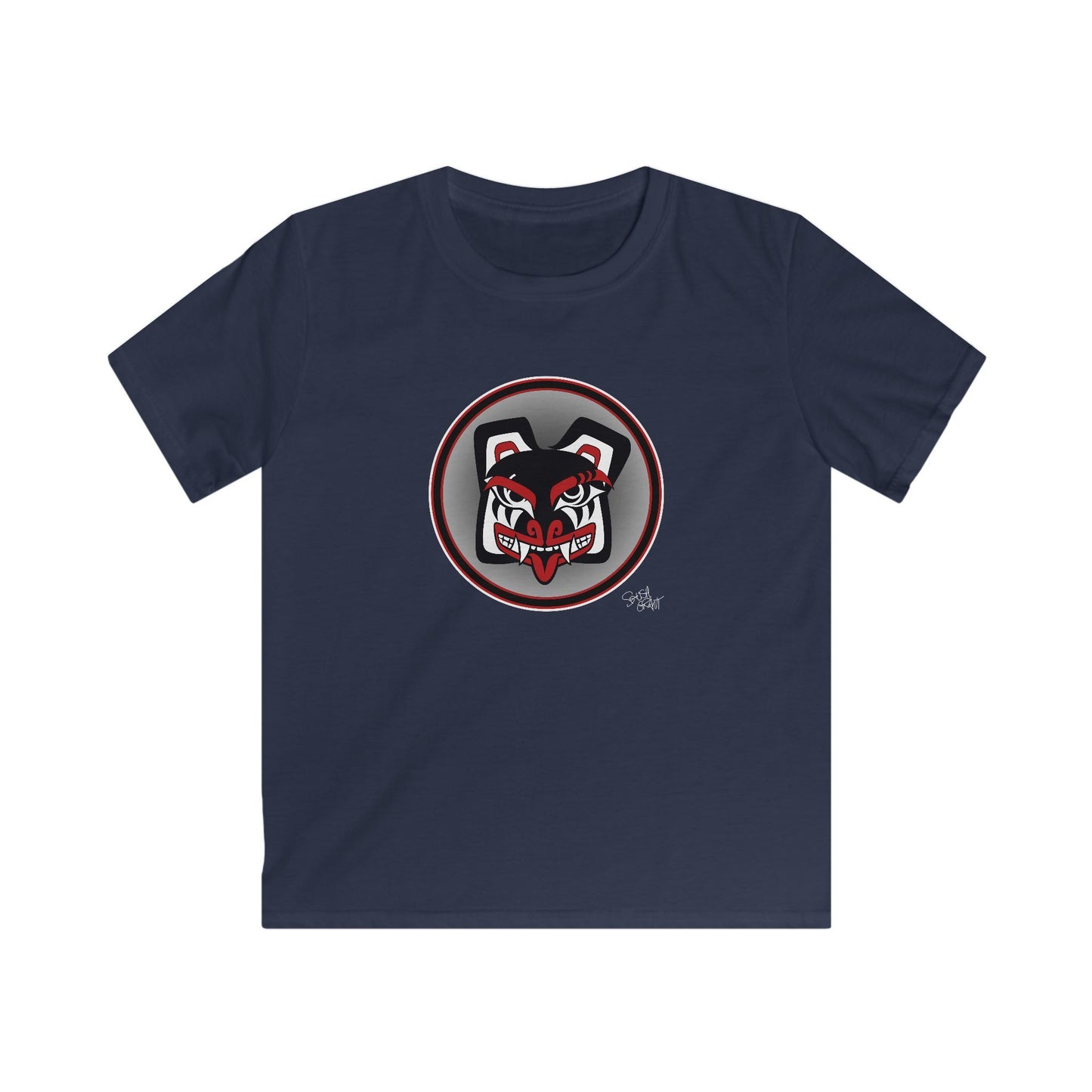 Papa Bear Baller Kids T-Shirt – Coast Salish Bear Head Circle Crest for Children