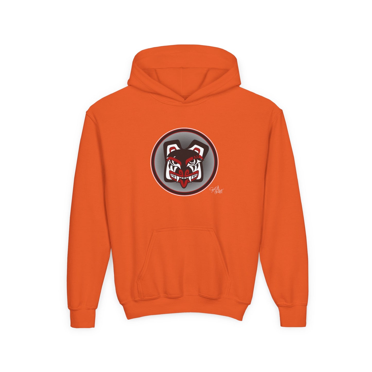 Papa Bear Baller Kids Hoodie – Coast Salish Bear Head Circle Crest for Children