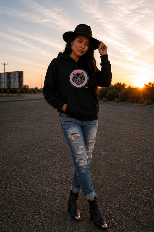 Boujee Rez Cat Salmon Baller Hoodie – Coast Salish Cat Circle Crest for Women
