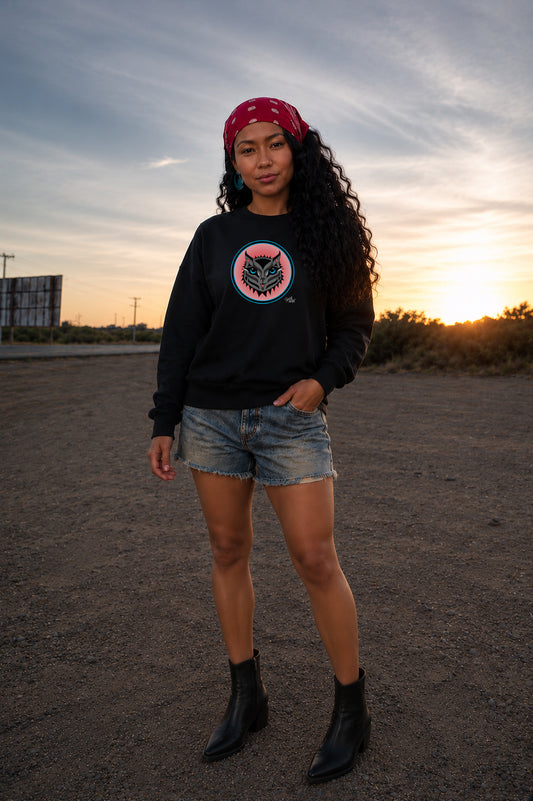 Boujee Rez Cat Salmon Baller Sweatshirt – Coast Salish Cat Circle Crest for Women