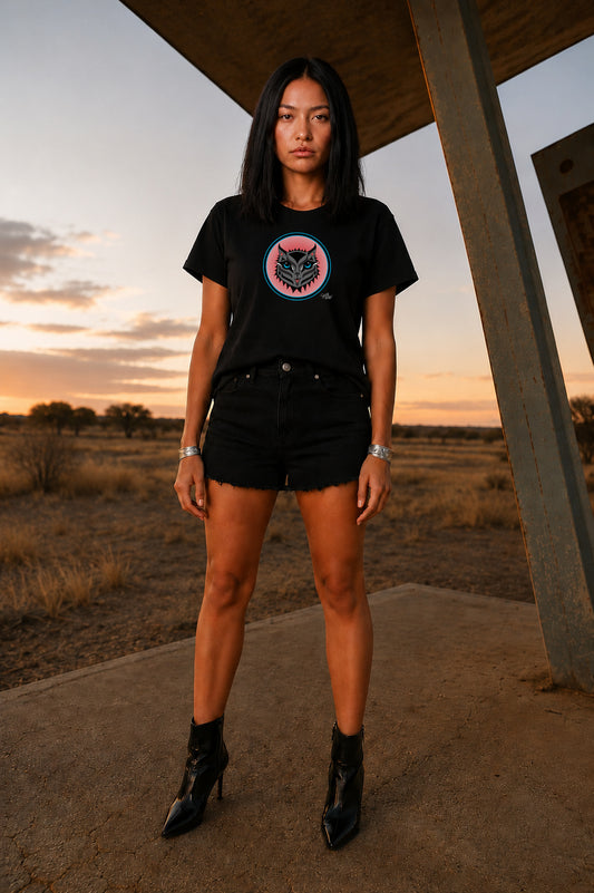 Boujee Rez Cat Salmon Baller Circle Crest T-Shirt – Coast Salish Cat Art for Women