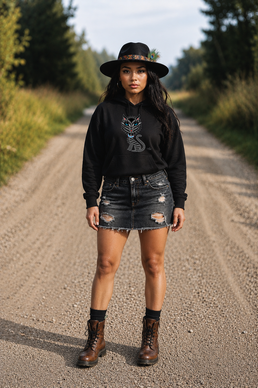 Boujee Rez Cat Hoodie – Coast Salish Cat Art for Women