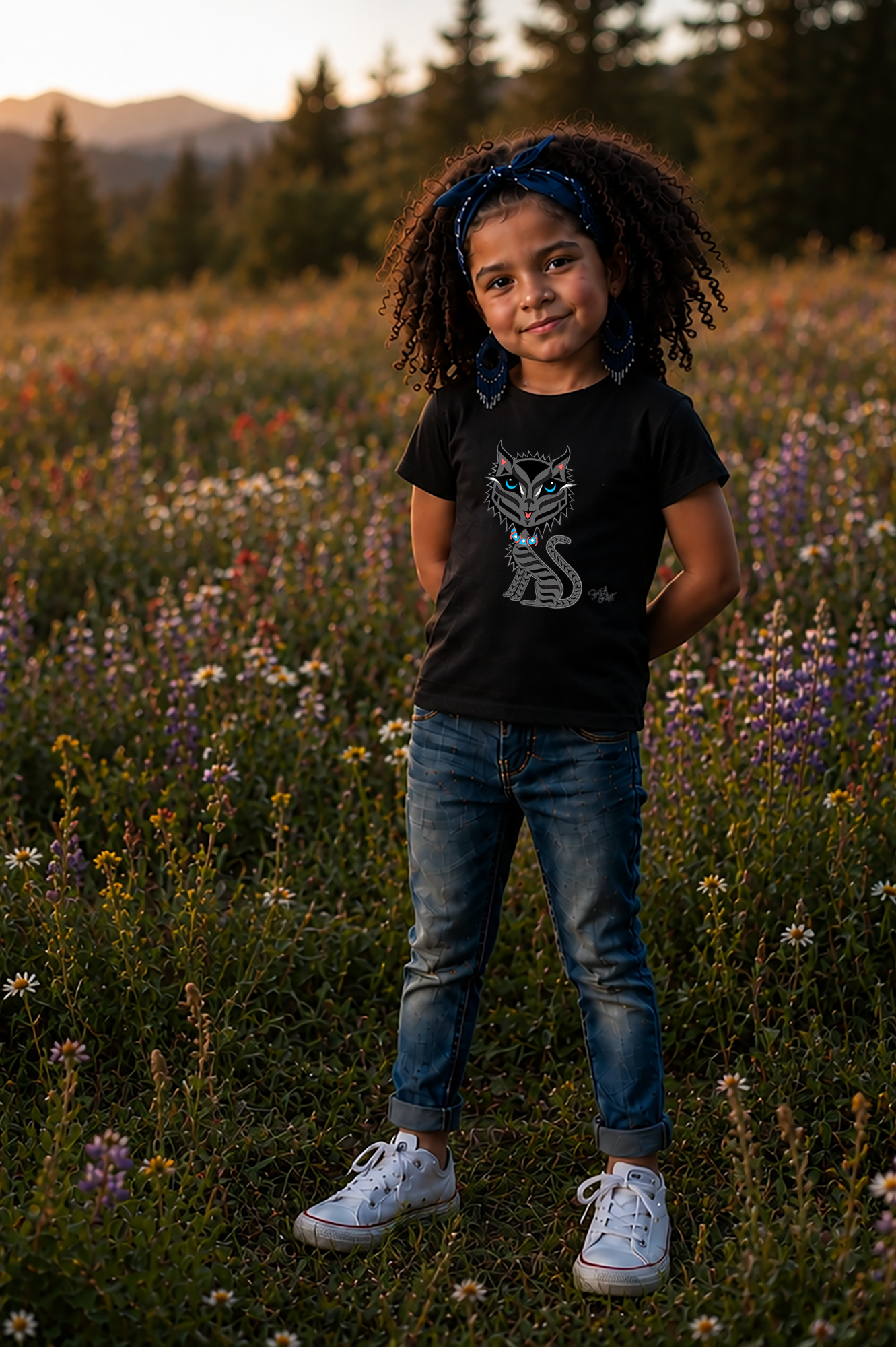 Boujee Rez Cat Kids T-Shirt – Coast Salish Cat Art for Children