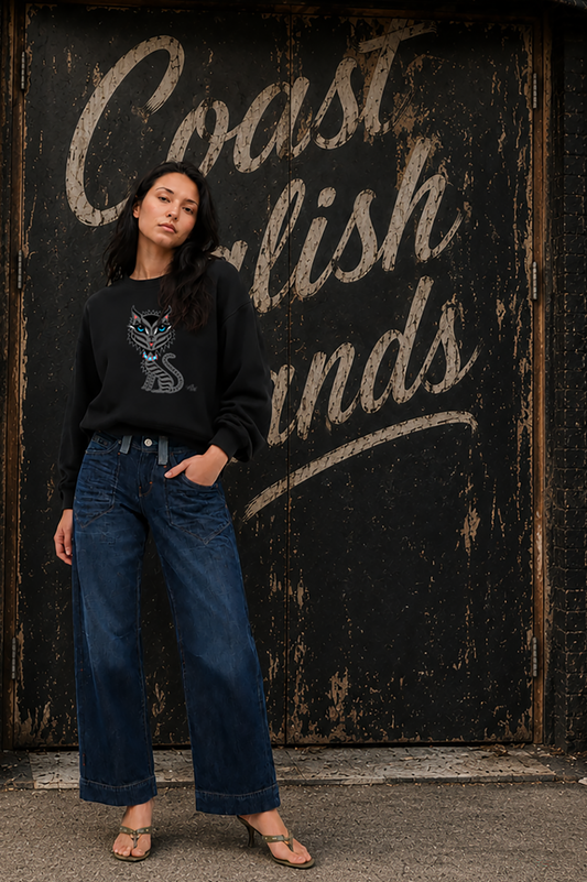 Boujee Rez Cat Sweatshirt – Coast Salish Cat Art for Women