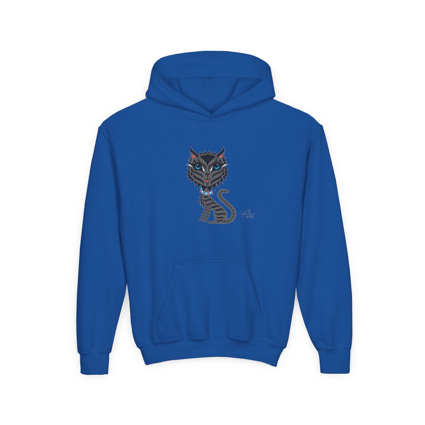 Boujee Rez Cat Kids Hoodie – Coast Salish Cat Art for Children