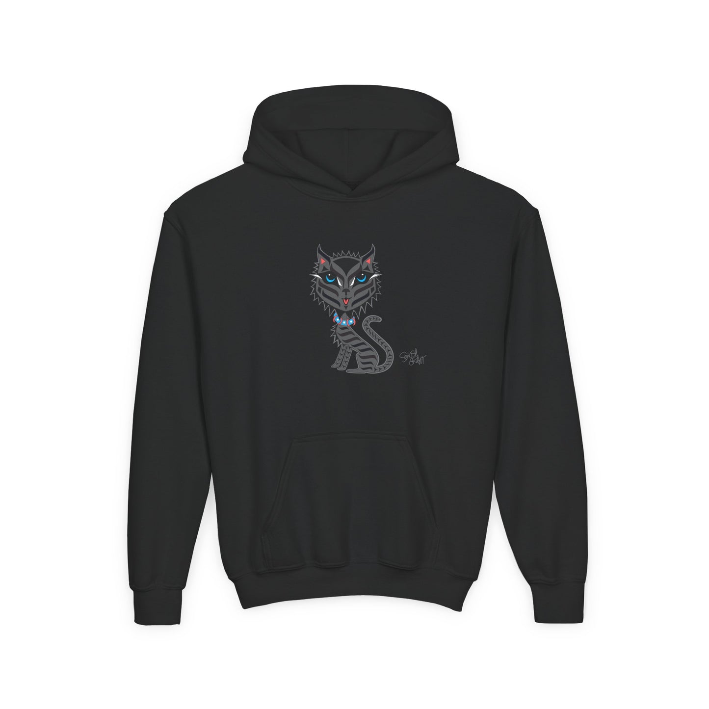 Boujee Rez Cat Kids Hoodie – Coast Salish Cat Art for Children