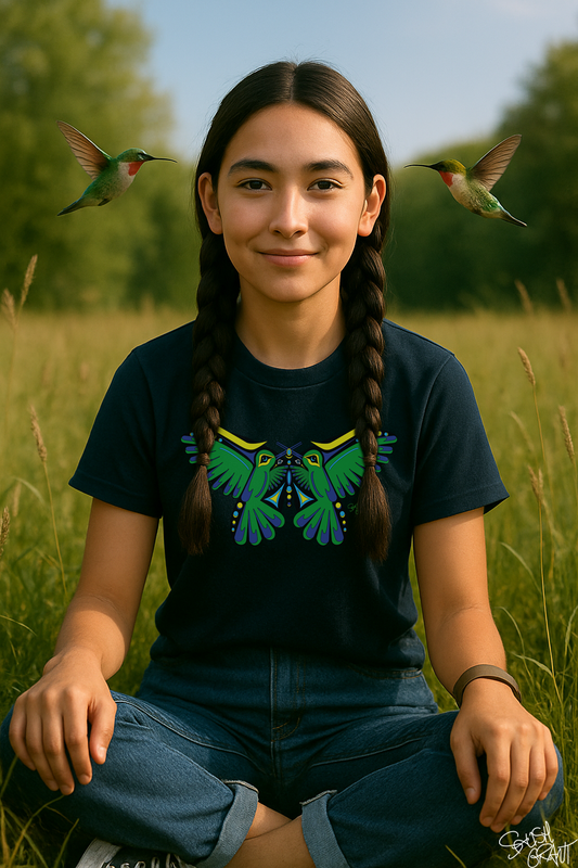 Hummingbird Green Butterfly Kids T-Shirt – Coast Salish Art for Children