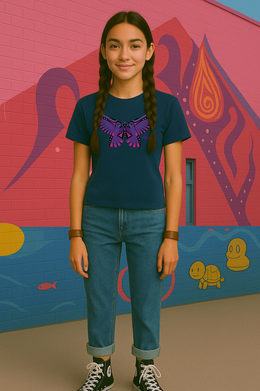 Salish Grant - Hummingbird Purple Butterfly T-Shirt