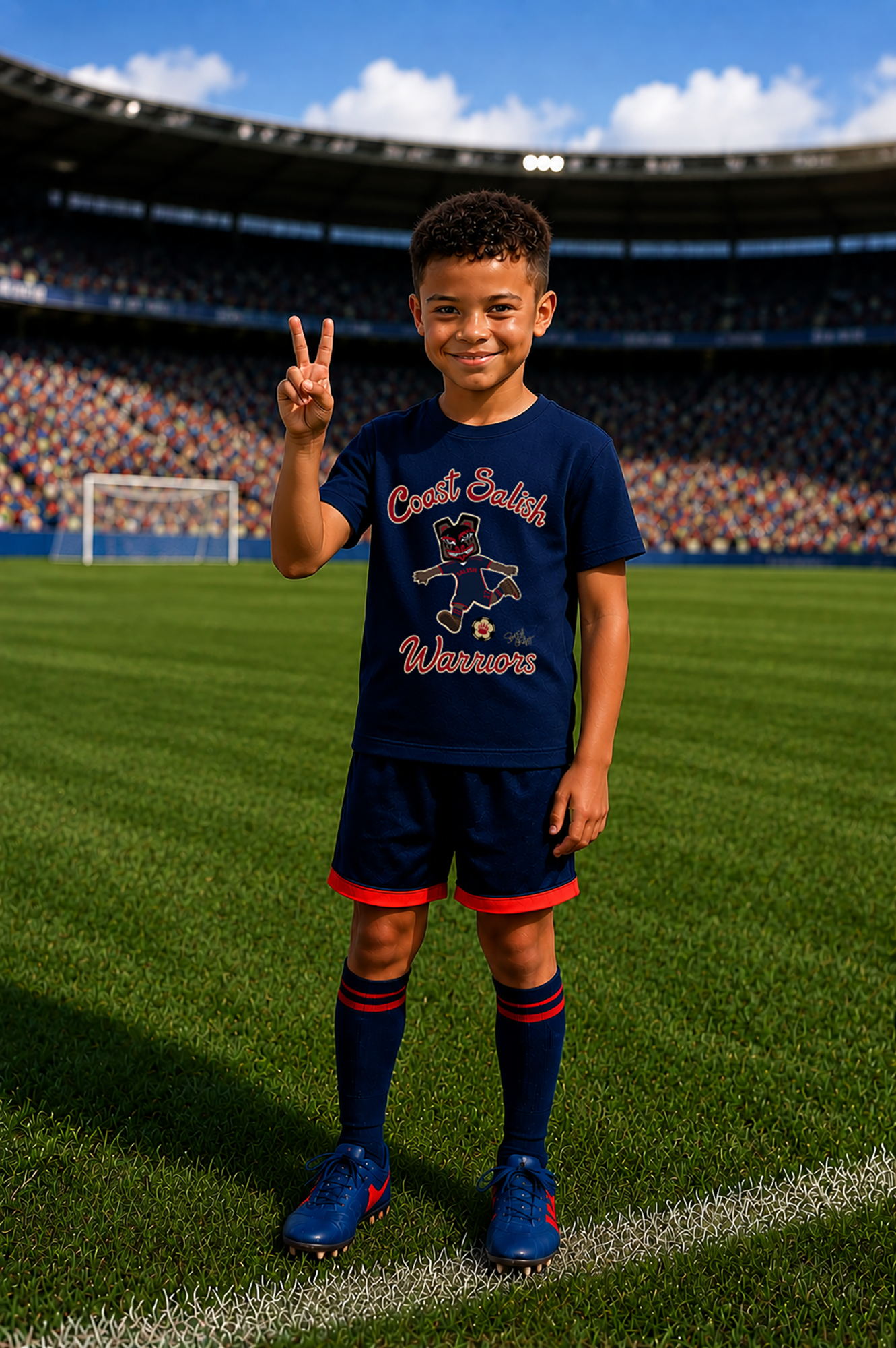 Coast Salish Warriors Soccer Boy's Navy T-Shirt – Coast Salish Sportswear for Children