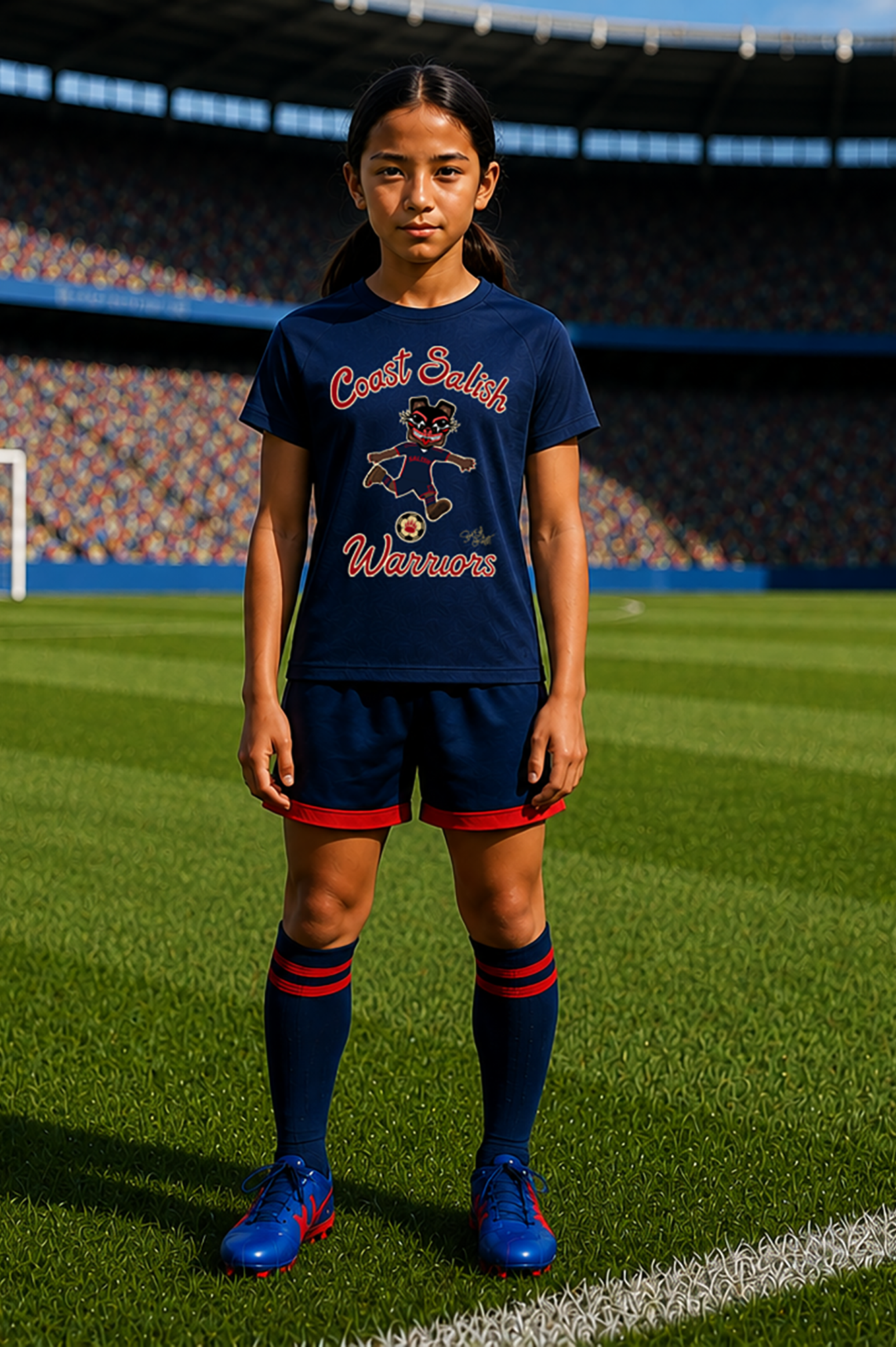 Coast Salish Warriors Soccer Girl's Navy T-Shirt – Coast Salish Sportswear for Children