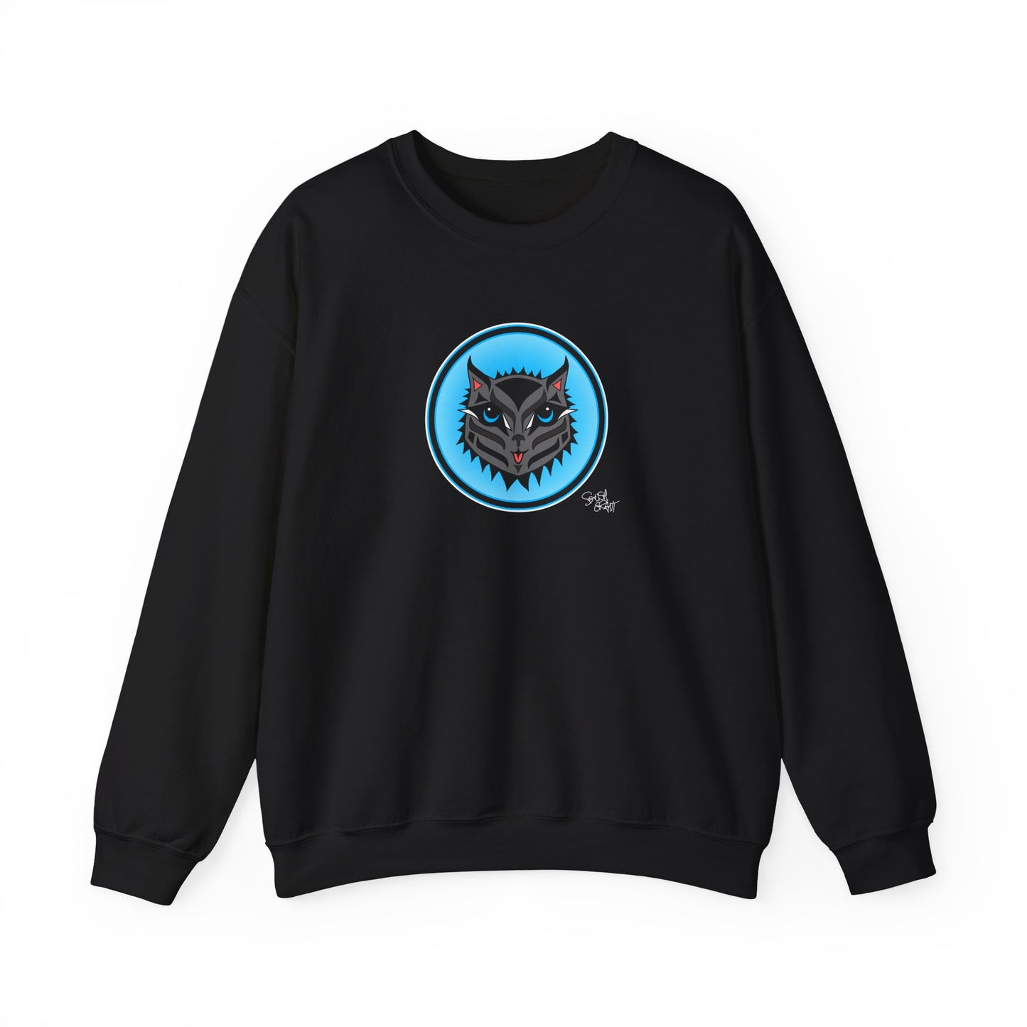 Boujee Rez Cat Blue Baller Sweatshirt – Coast Salish Cat Circle Crest for Women