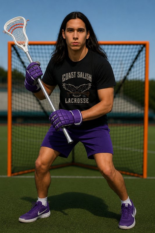 Crows Lacrosse Team Coast Salish T-Shirt for Men – Original Indigenous Lacrosse Art
