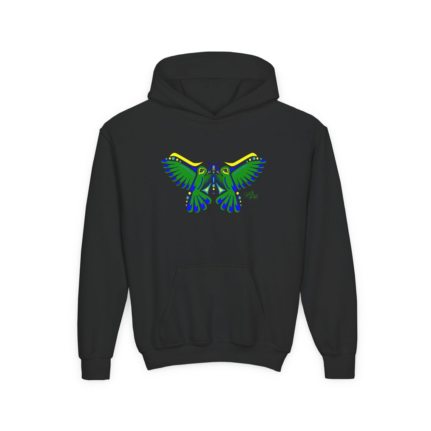 Hummingbird Green Butterfly Kids Hoodie – Coast Salish Art for Children