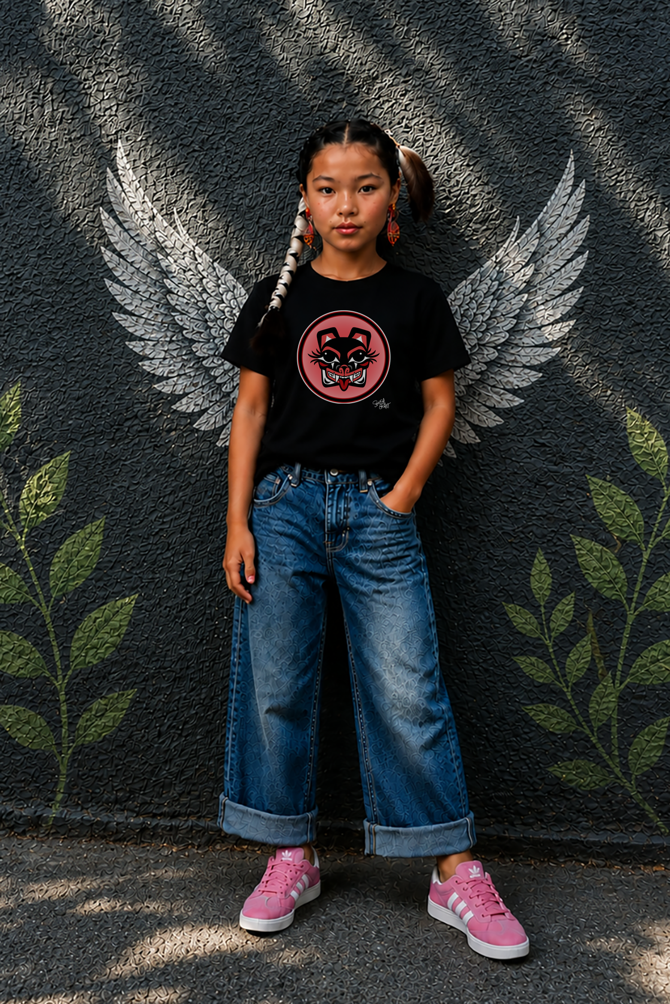 Mama Bear Baller Kids T-Shirt – Coast Salish Bear Head Circle Crest for Children