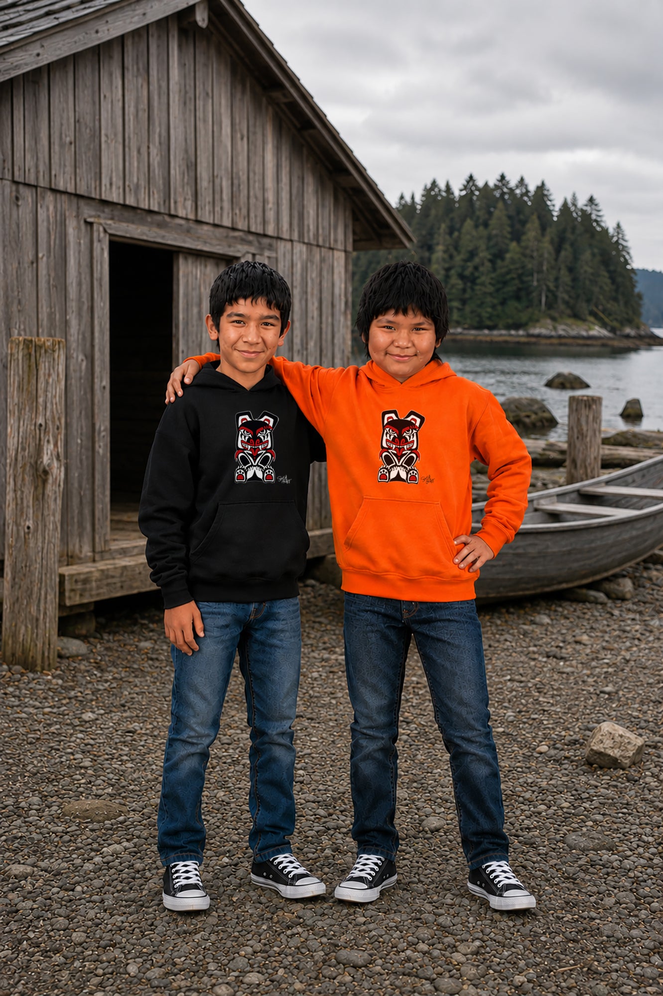 Papa Bear Kids Hoodie – Coast Salish Bear Art for Children