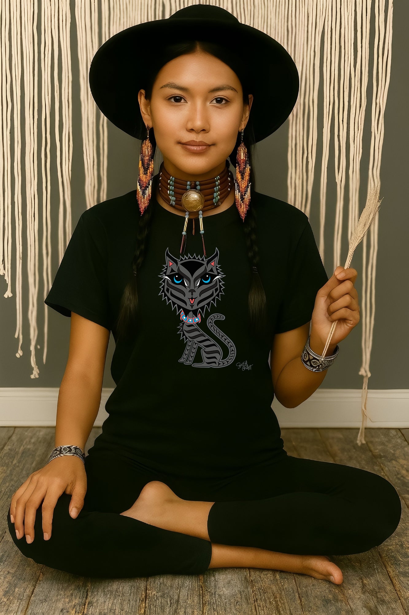 Boujee Rez Cat Coast Salish T-Shirt for Women – Original Indigenous Cat Art