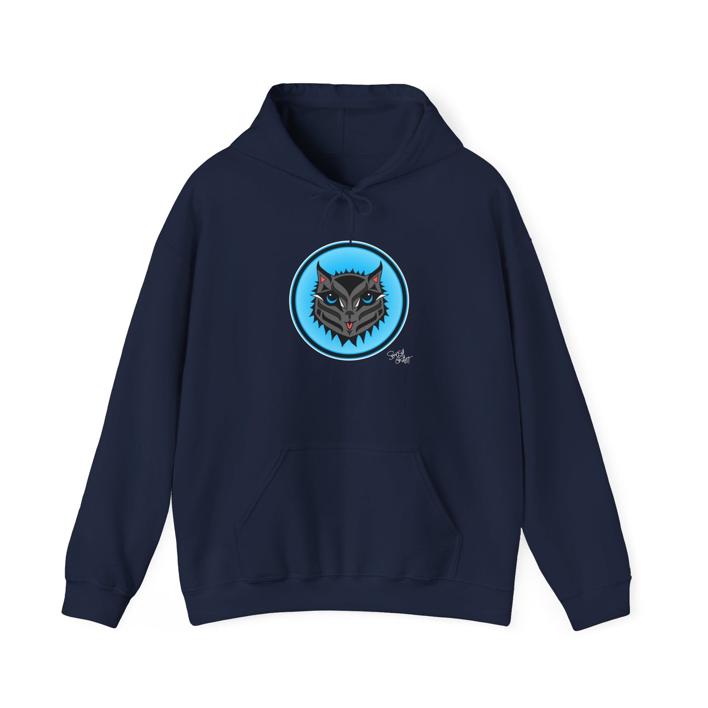 Boujee Rez Cat Blue Baller Hoodie – Coast Salish Cat Circle Crest for Women