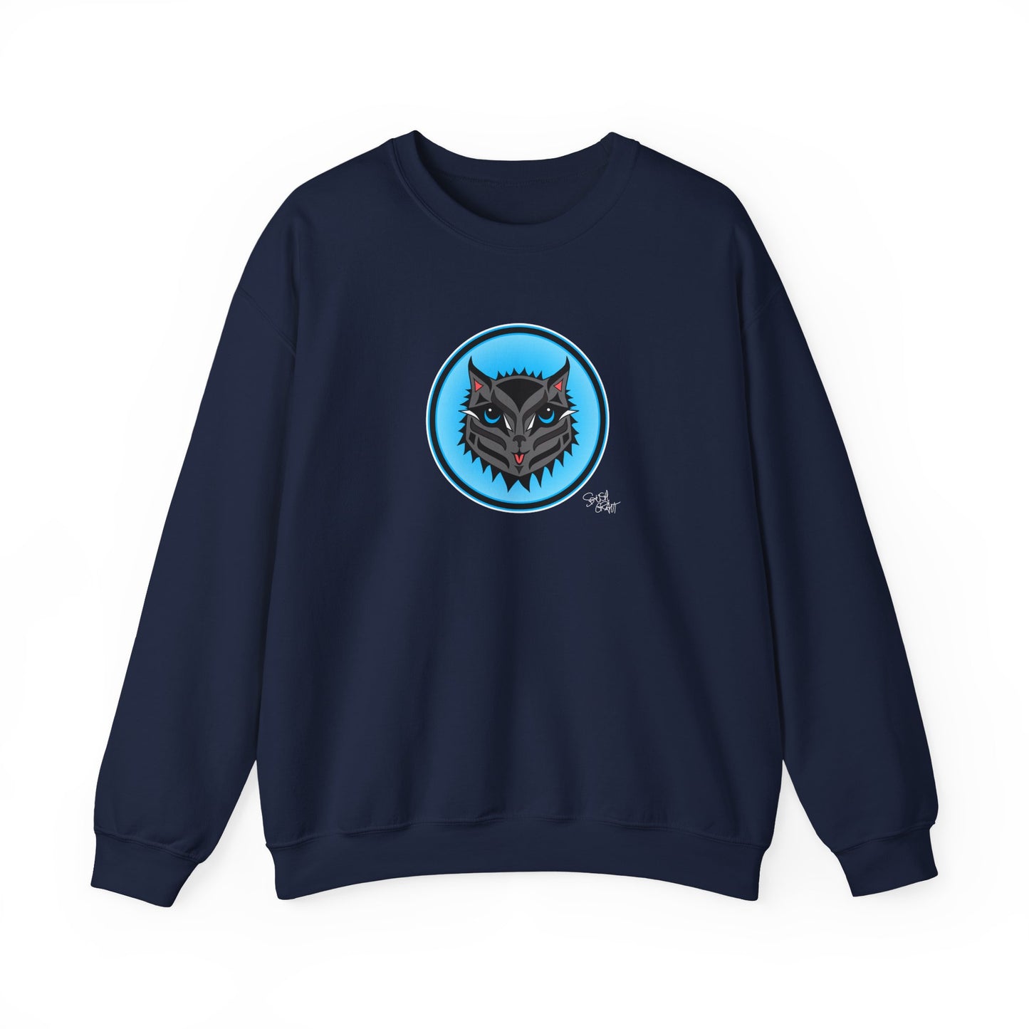 Boujee Rez Cat Blue Baller Sweatshirt – Coast Salish Cat Circle Crest for Women