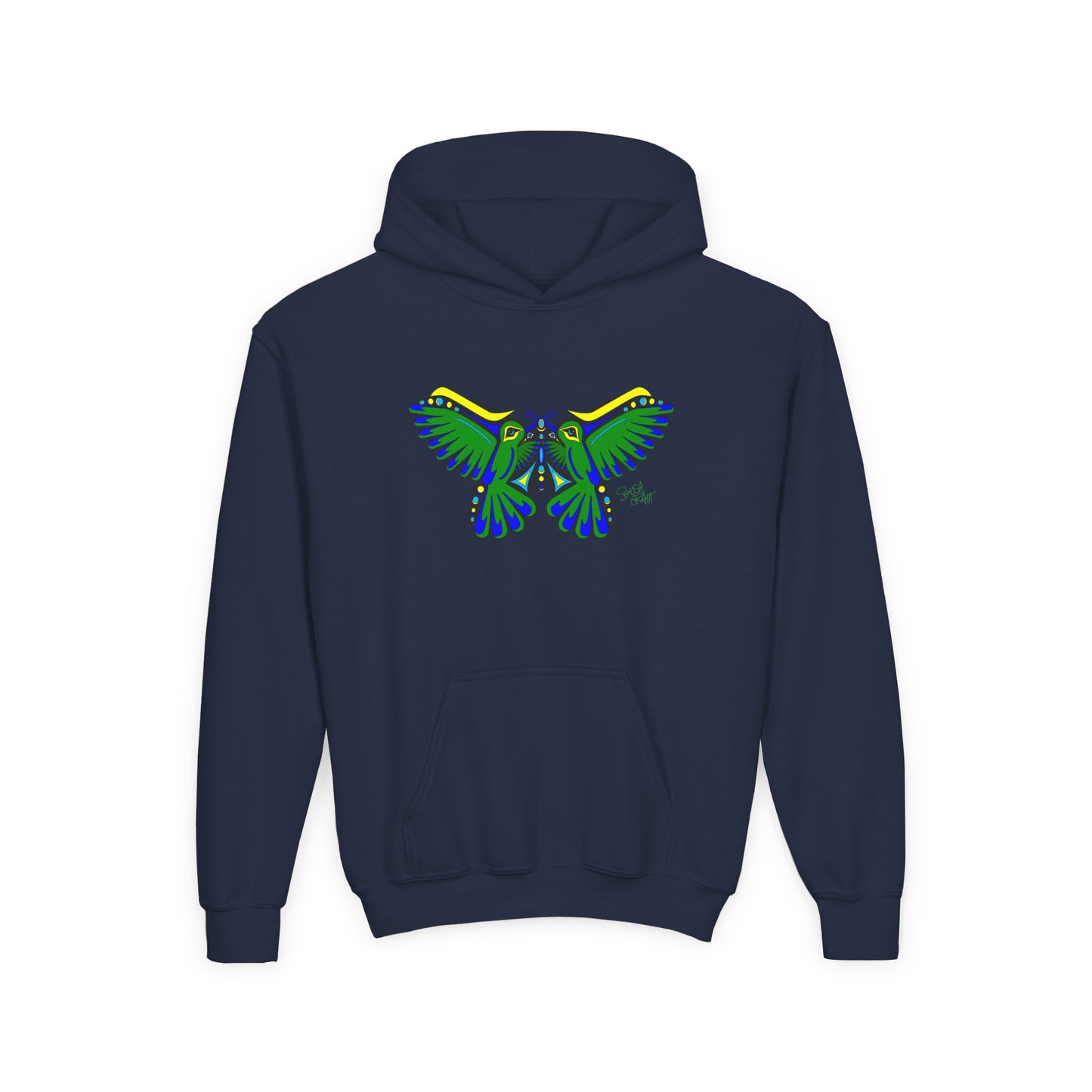 Hummingbird Green Butterfly Kids Hoodie – Coast Salish Art for Children