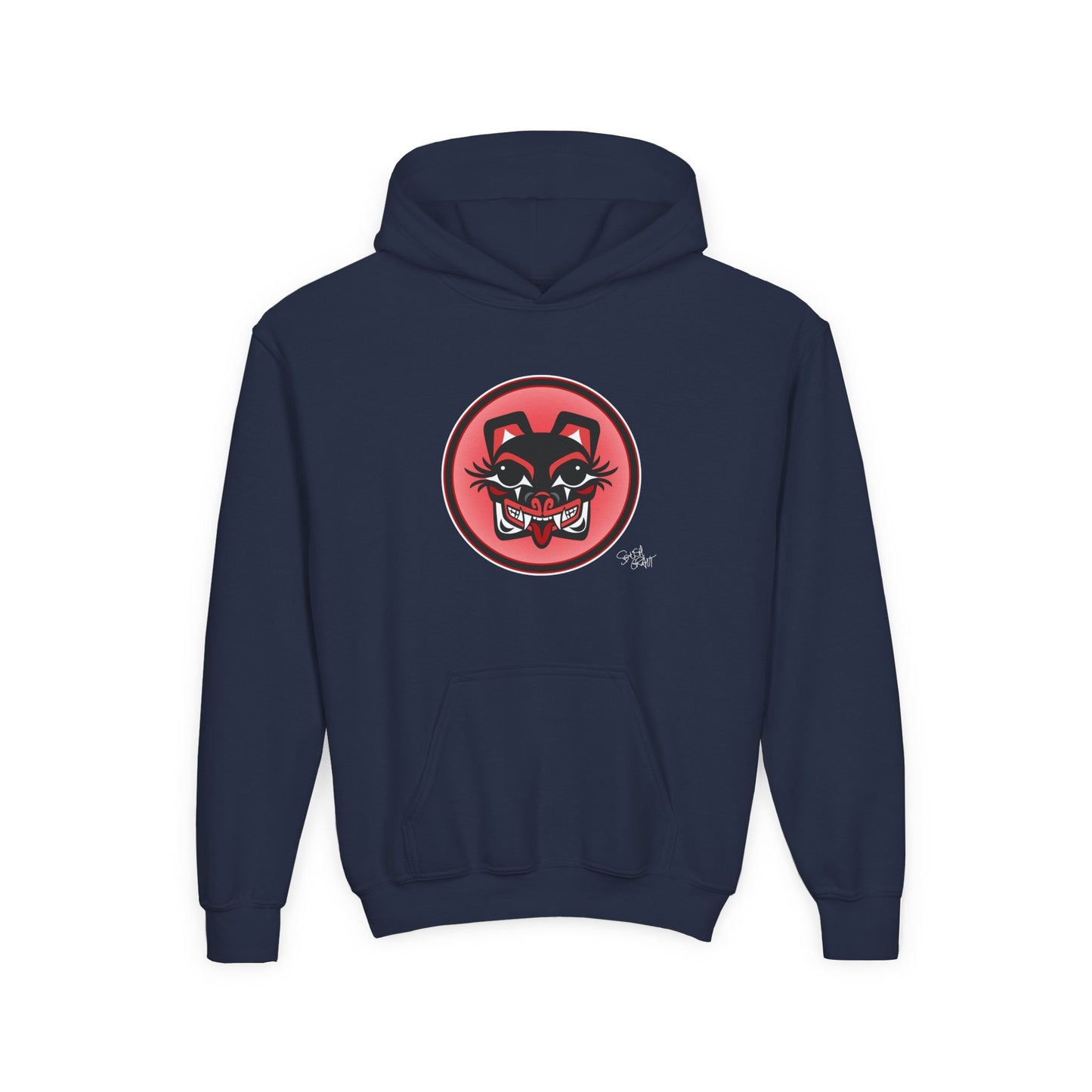 Mama Bear Baller Kids Hoodie – Coast Salish Bear Head Circle Crest for Children
