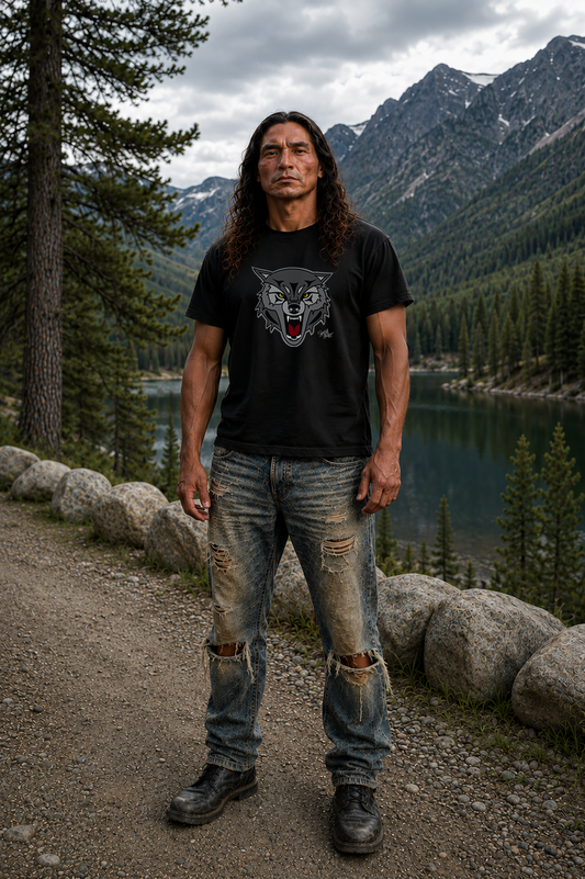 Wolf Long Sleeve Coast Salish T-Shirt for Men – Original Indigenous Wolf Art